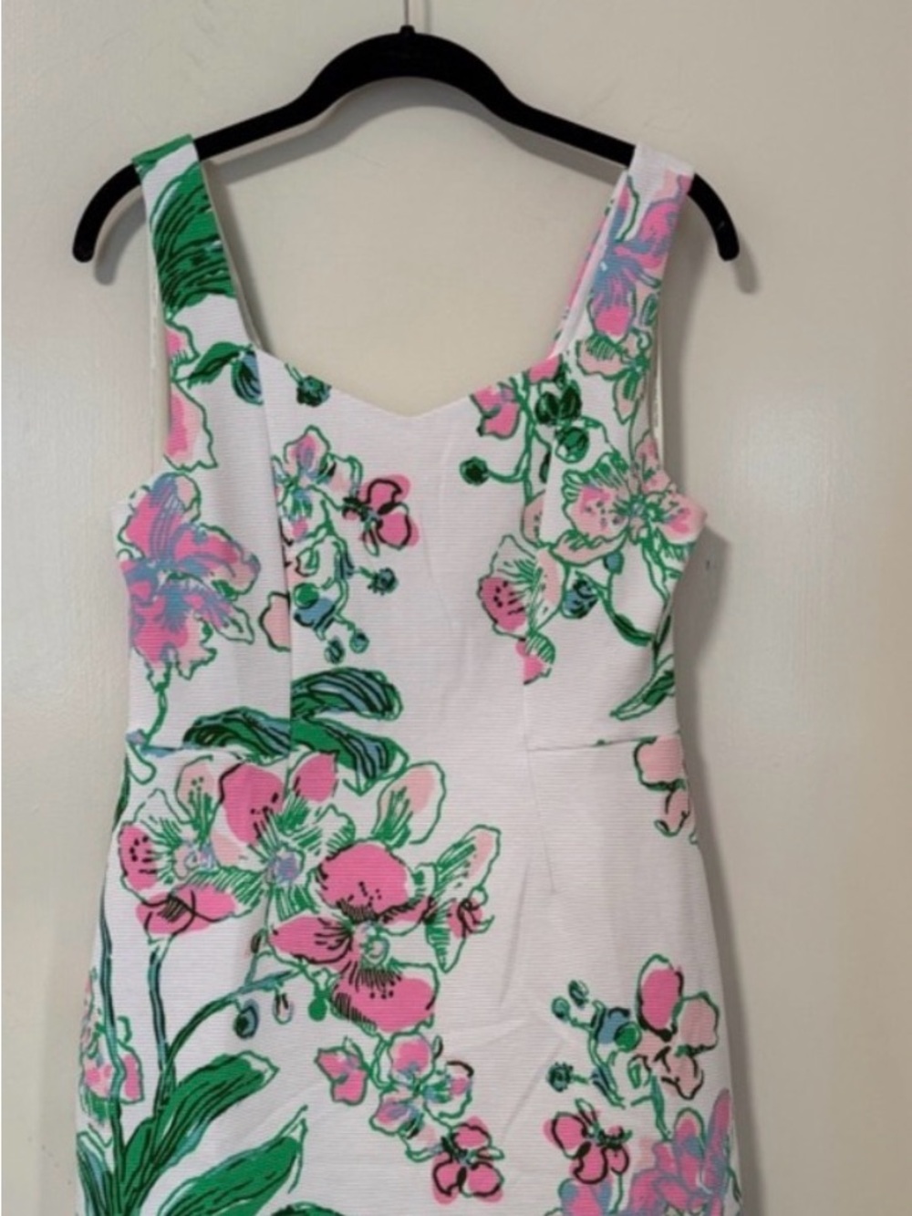🌸Lilly Pulitzer Del Ray White Midi Sheath Dress with Pink & Green Floral Print - Picture 3 of 9